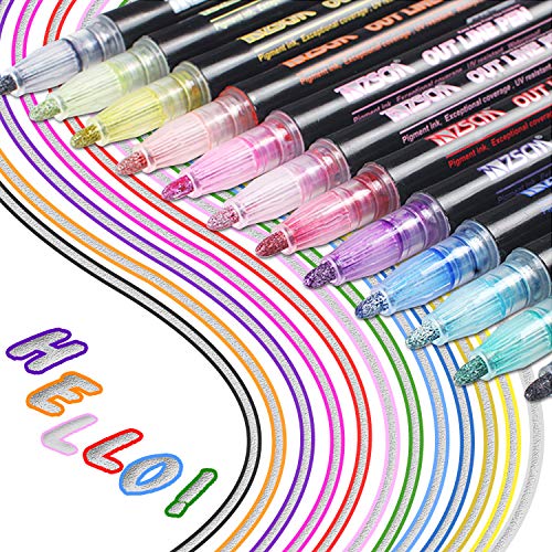 Los bolígrafos de contorno más nuevos, YITHINC 12 colores, bolígrafos de contorno de doble línea, tarjeta de regalo, bolígrafos de dibujo para felicitaciones de cumpleaños, escribir en cuadernos