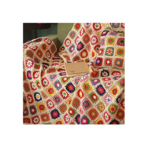 MIGUOR manta de ganchillo hecha a mano estilo campestre, manta de tapiz de aire acondicionado, 150 x 100 cm, lana, Multicolor, 59in X 39.3in