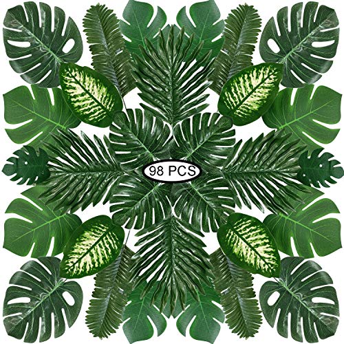 PietyPet Hojas de Palma Artificiales, 98 Piezas 8 Tipos Verde Plantas Artificiales, Falso Hojas de Monstera con Tallos para Luau, Fiestas Decoraciones Eventos, Bodas, Hawaiano PietyPet Hojas de Palma Artificiales, 98 Piezas 8 Tipos Verde Plantas Artificiales, Falso Hojas de Monstera con Tallos para Luau, Fiestas Decoraciones Eventos, Bodas, Hawaiano
