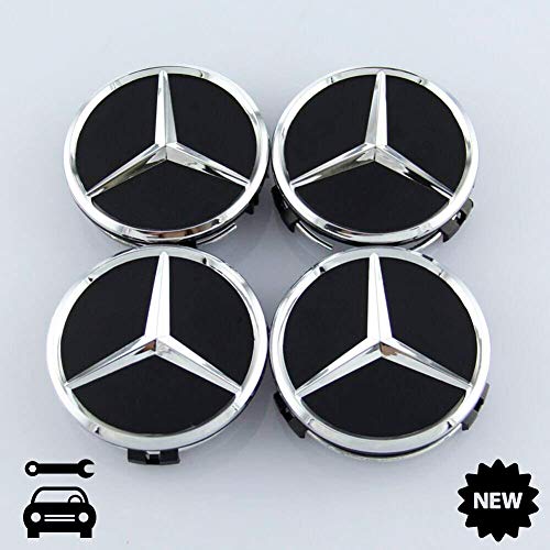 4 tapacubos AMG para Mercedes-Benz Negro Mate, Estrella Tapa de buje 75 mm Tapas de llanta tapacubos Wheel Hub Caps