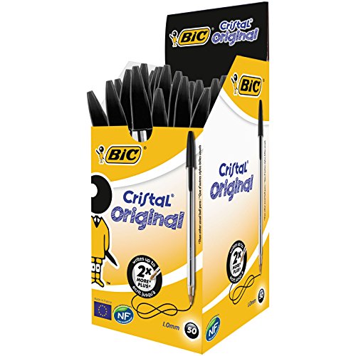 Bic Cristal Original 8373631 - Caja de 50 Unidades, Bolígrafos Punta Media (1,0 Mm), Color Negro