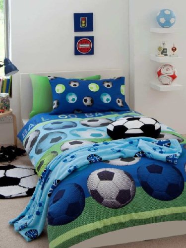 Catherine Lansfield Kids - Juego de Funda nórdica (200 x 200 cm), diseño de balones de fútbol, Color Azul