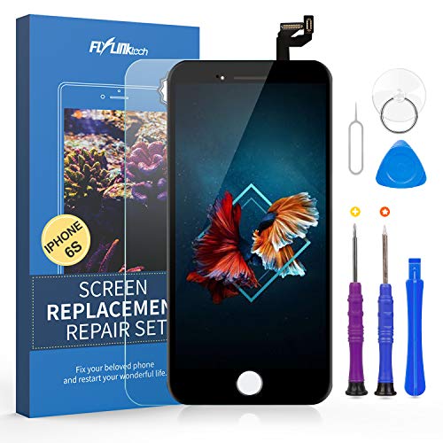 FLYLINKTECH Pantalla Táctil LCD Reemplazo para iPhone 6s Negro 4.7" Contiene Herramientas + película de Vidrio Templado - Negro