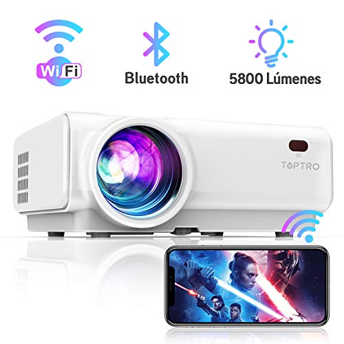 Proyector WiFi, TOPTRO 5800 Lúmenes Bluetooth Mini Proyector Portátil Soporte Video 1080P y Audio AC3, Proyectores Cine en Casa, Zoom X/Y, LED 60000H, para Fire TV Stick, PC, PS4, con Cable HDMI y AV Proyector WiFi, TOPTRO 5800 Lúmenes Bluetooth Mini Proyector Portátil Soporte Video 1080P y Audio AC3, Proyectores Cine en Casa, Zoom X/Y, LED 60000H, para Fire TV Stick, PC, PS4, con Cable HDMI y AV