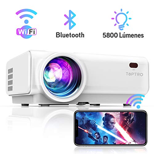 Proyector WiFi, TOPTRO 5800 Lúmenes Bluetooth Mini Proyector Portátil Soporte Video 1080P y Audio AC3, Proyectores Cine en Casa, Zoom X/Y, LED 60000H, para Fire TV Stick, PC, PS4, con Cable HDMI y AV