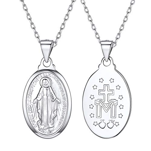 Silvora Medalla Virgen Milagrosa Guadalupe y Cadena Plata de Ley 925 Virgen del Pilar Medalla de Plata para Hombre Mujer