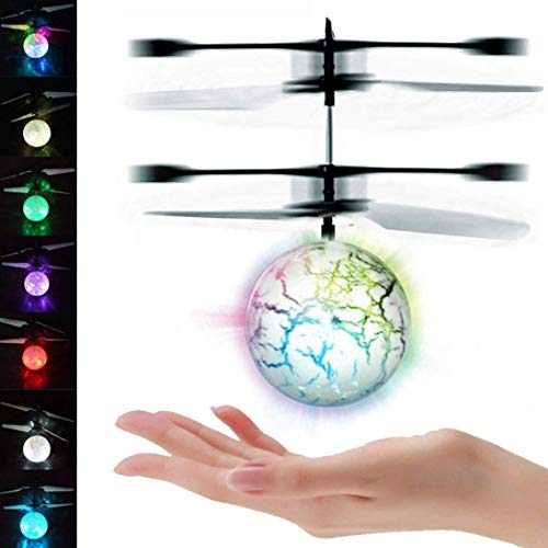 UTTORA Pelota voladora Flying Ball Crystal Intermitente LED RC Juguete de inducción infrarroja Helicóptero Aviones de radiocontrol Mini Drone para niños Classic Transparente (7 Colores dinámicos)
