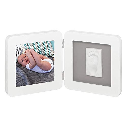 Baby Art 34120050 - Marco doble para foto con material para huella de pie o mano, madera, color blanco y gris