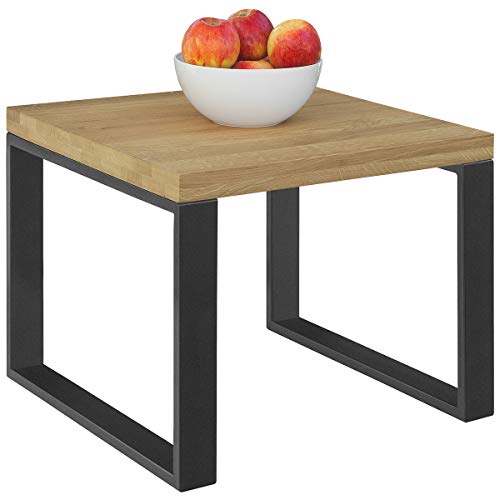 Comifort MS55AH - Mesa auxiliar moderna de madera de Roble Macizo y patas de acero en color grafito, estilo industrial, mesas de cafe, mesitas nido 55x55x45 cm (ROBLE AHUMADO)