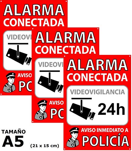 Pack de 3 Carteles Alarma Conectada | Placas Disuasorias A5 Interior/exterior Pvc Flexibles | Lote de 3 Carteles Aviso a la Policía | Zona Vigilada Pack de 3 Carteles Alarma Conectada | Placas Disuasorias A5 Interior/exterior Pvc Flexibles | Lote de 3 Carteles Aviso a la Policía | Zona Vigilada