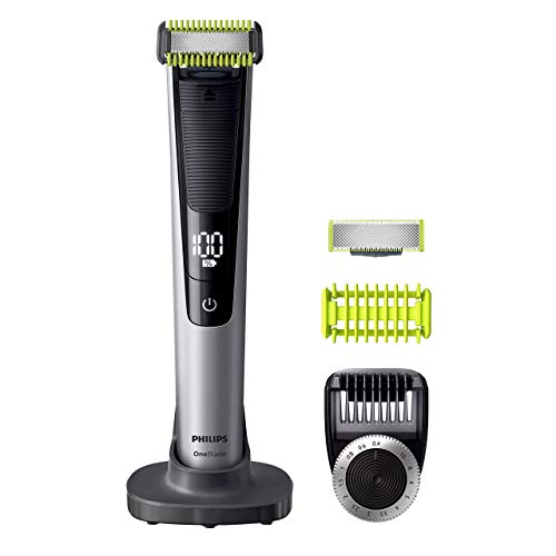 Philips QP6620/30 OneBlade Pro Cara y Cuerpo - Recortador de Barba Recargable con Peine-Guía para el Cuerpo, Peine de Precisión de 14 Longitudes, Base de Carga y Funda de Viaje