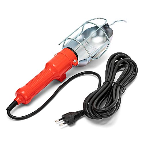 Velamp Workshop Lámpara de trabajo portátil para uso en garaje, bodega, taller, obra de construcción con interruptor y cable de 10 m. Portalámparas E27, compatible con LED, 60 W, Naranja