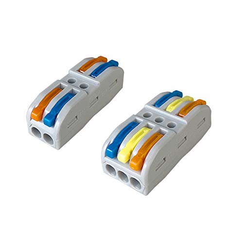 Aiqeer 30 Piezas SPL-2 / SPL-3 Palanca Tuerca Cable Conectores Kit, Conector Conductor Compacto, Bilateral Rápido Resorte Conector Bloque Terminal (Palanca Multicolor)