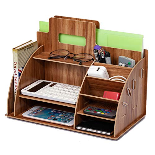 Organizador de almacenamiento de escritorio de madera, portalápices Clasificador de madera con cajón contenedor para accesorios de escritorio, suministros de oficina, hogar, papelería, mesa auxiliar