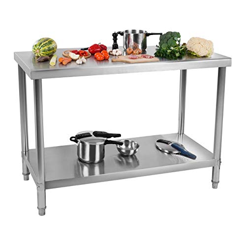 Royal Catering RCAT-120/60-NW Mesa de Trabajo de Acero Inoxidable (120 x 60 x 85 cm, Capacidad de carga 110kg, Pies ajustables, Acero inoxidable) Royal Catering RCAT-120/60-NW Mesa de Trabajo de Acero Inoxidable (120 x 60 x 85 cm, Capacidad de carga 110kg, Pies ajustables, Acero inoxidable)