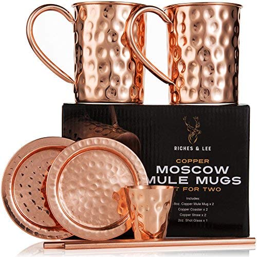 Tazas de Cobre de Moscow Mule Juego de Cuatro Incluye 2 x Tazas de 16 Onzas 2 x Posavasos 2 x Sorbetes 1 x Vaso/Copa de Shot en Caja de Regalo Tazas de Cobre de Moscow Mule Juego de Cuatro Incluye 2 x Tazas de 16 Onzas 2 x Posavasos 2 x Sorbetes 1 x Vaso/Copa de Shot en Caja de Regalo