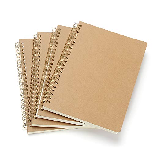 VEESUN Bloc de Notas Espiral A5, Pack de 4 Cuaderno de notas Tapa Blanda Cubierta de Kraft 160 Páginas Diario de Viaje Libreta Hojas Blancas Pequeña Diarios para Escolar Escribir Professor