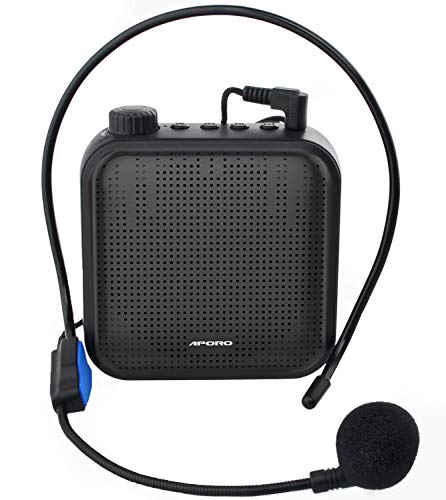 Amplificador de Voz, Sistema de PA Recargable de 12 Vatios (1200 mAh) con Micrófono con Cable para Profesores, Guía Turístico y más (Negro)