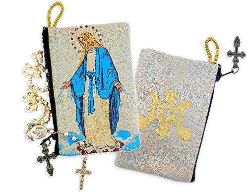 Católica Nuestra Señora de Gracia Icono símbolo de la bendición Virgen Mary Rosario de Gamuza de Tapiz Funda 4 1/2 Inch
