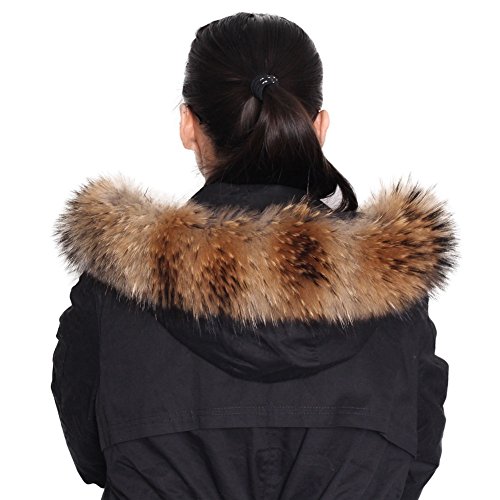 Dancel – Bufanda de pelo de mapache auténtico, para mujer, para cuello de abrigo o borde de capucha, 70 cm x 13 cm