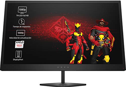 HP OMEN 25 - Monitor gaming de 25 pulgadas FreeSync (FHD, 1920 x 1080 pixeles, tiempo de respuesta de 1 ms, hasta 144 Hz, 3 puertos USB 3.0, 16:9) color negro