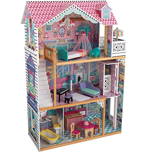 KidKraft 65079 Casa de muñecas de madera Annabelle para muñecas de 30 cm con 17 accesorios incluidos y 3 niveles de juego