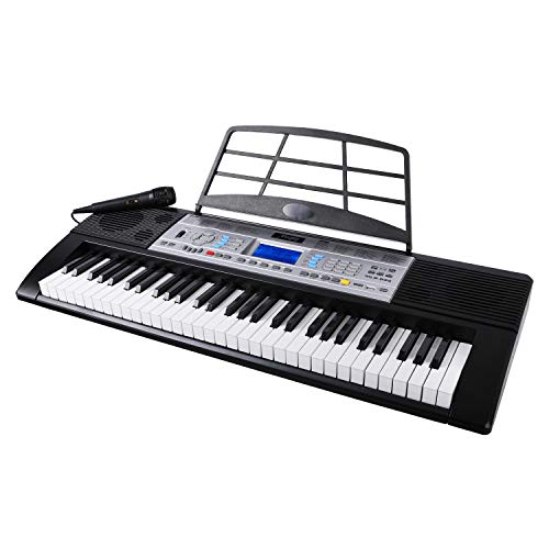 Mugig MLS-939 Piano Electrico de 61 Teclas con Pantalla LCD multifunción, micrófono y soporte para Atril, 500 timbres, 300 ritmos, 40 repertorios de demostración