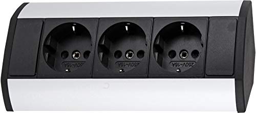 Regleta de aluminio de 3 enchufes – horizontal + vertical – 230 V 3680 W – negro y plateado