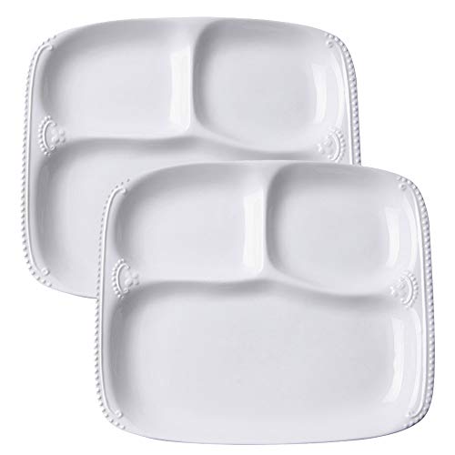 TAMUME Plato De Porcelana Blanca con 3 Compartimentos para una Persona, Bandeja de Comida Rectangular 3-en-1 con Patrón de Abalorios - 10"* 8.5" * 1" Bandejas Para Servir TAMUME Plato De Porcelana Blanca con 3 Compartimentos para una Persona, Bandeja de Comida Rectangular 3-en-1 con Patrón de Abalorios - 10"* 8.5" * 1" Bandejas Para Servir