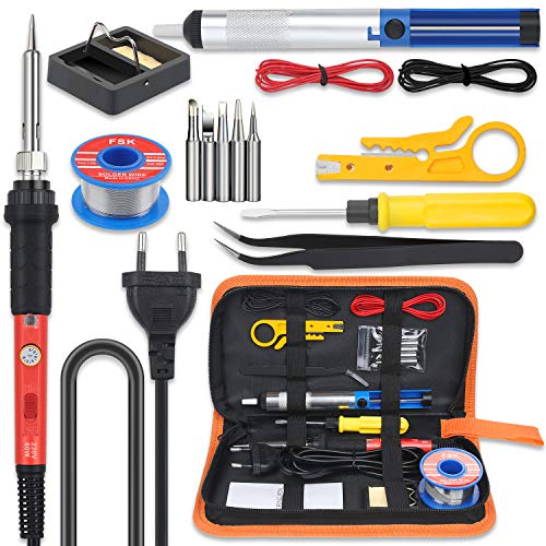 Vastar Kit de Soldador 16Pcs- Soldadores de Estaño con Temperatura ajustable 60W con Bomba de Desoldar, Estación de Soldadura, Pinzas, Cortador de Pelacables Vastar Kit de Soldador 16Pcs- Soldadores de Estaño con Temperatura ajustable 60W con Bomba de Desoldar, Estación de Soldadura, Pinzas, Cortador de Pelacables