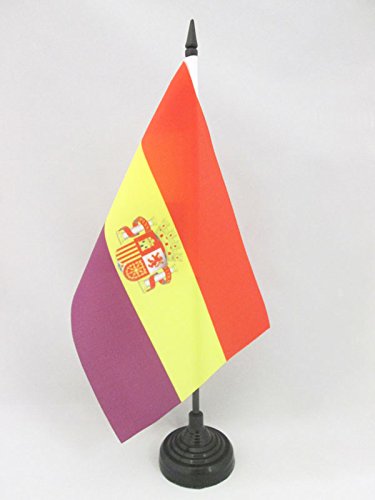 AZ FLAG Bandera de Mesa ESPAÑA Republicana con Escudo 21x14cm - BANDERINA de DESPACHO DE LA Republica ESPAÑOLA 14 x 21 cm