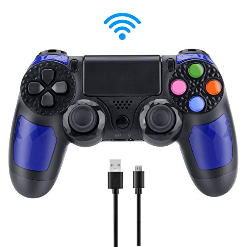Mando inalámbrico para PlayStation 4, Mando inalámbrico Bluetooth para PlayStation 4 Dual Vibration Shock Gamepad Joystick para PlayStation 4 con Touch Pad y conector de audio, Negro Azul