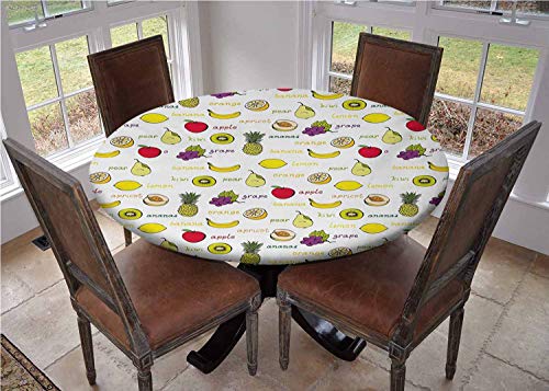 Mantel de mesa redonda con bordes elásticos, cítricos kiwi limón hojas de albaricoque, sandía, fresco exótico mantel de cocina,, poliéster, Multi08, 62 inches