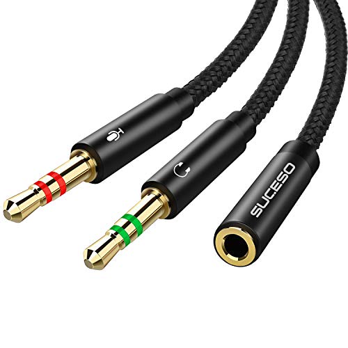 SUCESO Cable Adaptador Jack Hembra 3.5mm a Jack Doble Macho para Auriculares,Auricular/Micrófono Separadas 3.5mm Macho a Mic y Audio 3.5mm Hembra para Auriculares para Gaming Headset,PC o Laptop-35cm