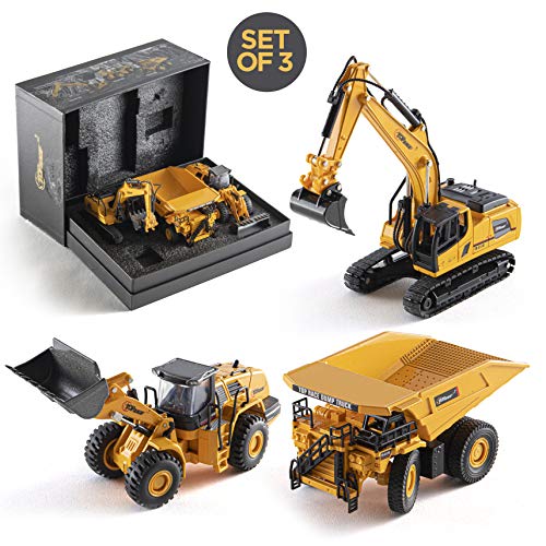 Top Race TR-123D - Excavadora de construcción a presión, camión volquete y modelos de cargador frontal, juguetes en una hermosa caja de regalo, embalaje para niños y adultos a partir de 3 años