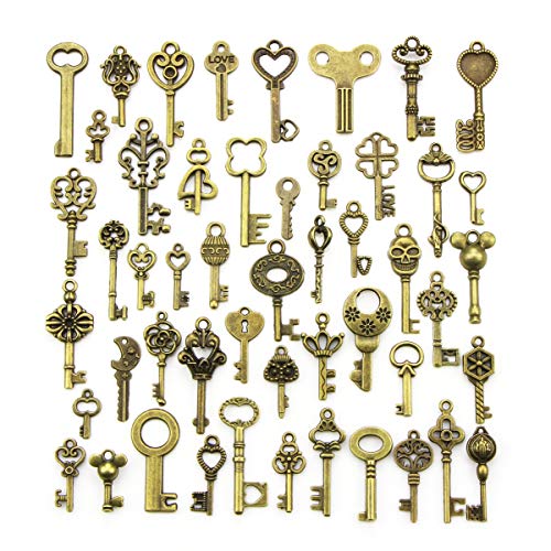 YMWALK Juego de colgantes con dije de llaves de bronce antiguo, formas y tamaños aleatorios, accesorios hechos a mano para hacer joyas (50 piezas)