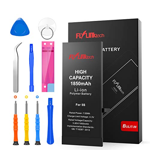 Batería para iPhone 5S 1850mAH con 19% más de Capacidad Que la batería Origina, FLYLINKTECH Reemplazo de Alta Capacidad Batería para iPhone 5S con Kits de Herramientas de reparación, Cinta Adhesiva Batería para iPhone 5S 1850mAH con 19% más de Capacidad Que la batería Origina, FLYLINKTECH Reemplazo de Alta Capacidad Batería para iPhone 5S con Kits de Herramientas de reparación, Cinta Adhesiva