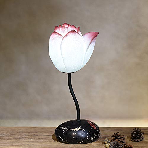 Creativa nueva lámpara de mesa de protección ocular china clásica cálida habitación de la sala de estar del dormitorio del zen varios sexual antiguo lámpara de loto 17 * 40cm, rosa-17 * 40cm