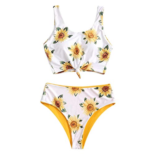 Bikinis - Bikini de cintura alta para mujer y niña, talla grande para mujer y niña, talla S - XXXL Naranja amarillo L