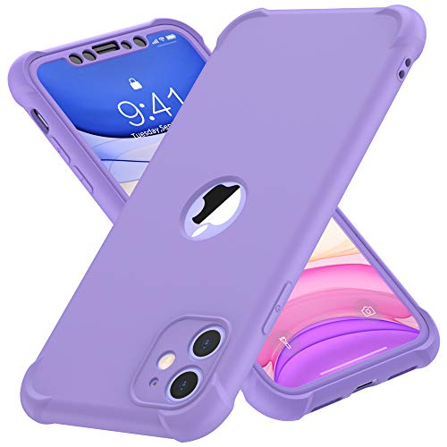 Funda iPhone 11, ORETech Carcasa iPhone 11 con [ 2 x Protector de Pantalla de Vidrio Cristal Templado] 360° Carcasa Silicona Ligera Delgado PC TPU Bumper Rubber Caso para iPhone 11 Case 6.1''- Púrpura