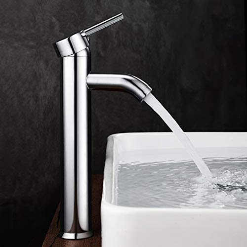 GAVAER Grifo de Lavabo, Grifo de Baño Alta Calidad Grifo de Lavabo, Alto Lavabo Práctico Monomando Grifo, Válvula De Cerámica,Grifo Mezclador Agua Fría y Caliente, Latón Cromado Grifos Fregadero.