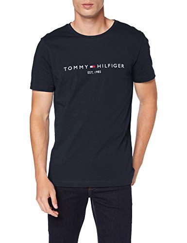 Tommy Hilfiger Logo T-Shirt Camiseta Informal, Azul (Sky Captain 403), Medium para Hombre