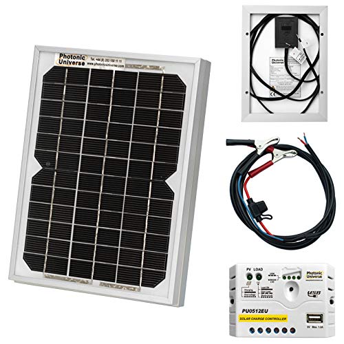 5 W 12 V Photonic Universe lote de panel solar con 5 A controlador de carga y batería cables se entrega en caja de, caravan, barco o cualquier 12 V (5 Watt) sistema de