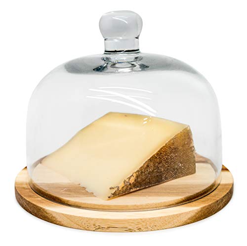 Nerthus FIH 548 Quesera con Tapa De Cristal y Base de Madera, Vidrio, Transparente Nerthus FIH 548 Quesera con Tapa De Cristal y Base de Madera, Vidrio, Transparente