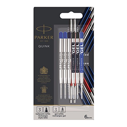 Parker Jotter London - Paquete de recambios Discovery tres recambios Quinkflow para bolígrafos y tres recambios de tinta de gel Quink Parker Jotter London - Paquete de recambios Discovery tres recambios Quinkflow para bolígrafos y tres recambios de tinta de gel Quink