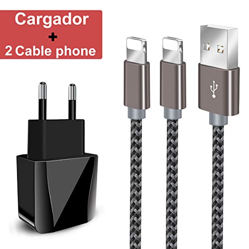 Zeuste-Quick Cargador Móvil con 2 Puertos USB Compatible con la mayoría de Dispositivos móviles,[2 Packs 1.5M] Cable Phone para Phone XS/XR/X/8/8 Plus/7/6s/6Plus/6/Pad/Pod y más(Gris)