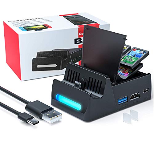 Base de carga para conmutador Nintendo - Base de TV de carga portátil compacta WATSABRO para conmutador, puerto de entrada de alimentación USB C, puerto USB 3.0 y soporte HDMI para conmutador Nintendo