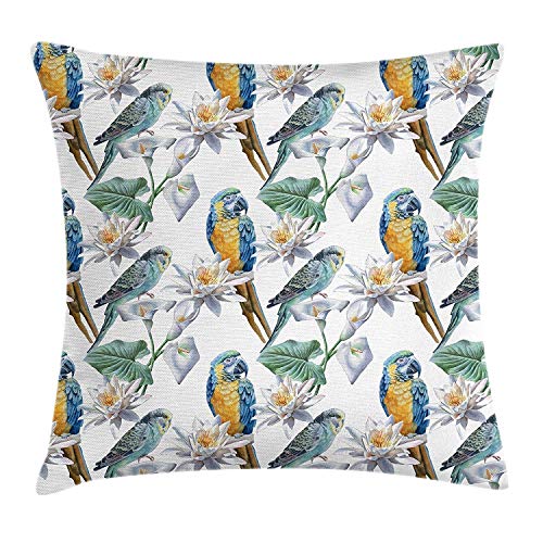 fxxy Funda de cojín para cojín con Loros, pájaros de Aspecto Realista en Las Ramas Ilustración de Fauna Tropical de Periquito y Guacamayo, Funda de Almohada Decorativa Cuadrada, 45x45 cm, Multicolor fxxy Funda de cojín para cojín con Loros, pájaros de Aspecto Realista en Las Ramas Ilustración de Fauna Tropical de Periquito y Guacamayo, Funda de Almohada Decorativa Cuadrada, 45x45 cm, Multicolor