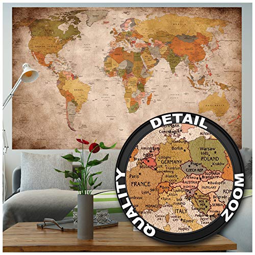 GREAT ART XXL Póster – Retro Mapa del Mundo – Mural Estilo Usado Mundial Continente Atlas Mundial Antiguo Lóbulo Geógrafia Cartel De La Pared Y Decoración Imagen (140 X 100 Cm)