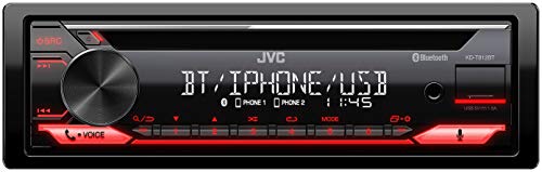 JVC KD-T812BT - Receptor de CD con Manos Libres (Alexa Built-in, sintonizador de Alto Rendimiento, procesador de Sonido, USB, AUX, Spotify Control, 4 x 50 W, iluminación de Teclas Rojo)